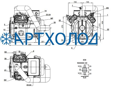 Двухступенчатый компрессор 2V20-62.35Y (R-404A, R-507, R-134a, R-407C LBP) Frascold
